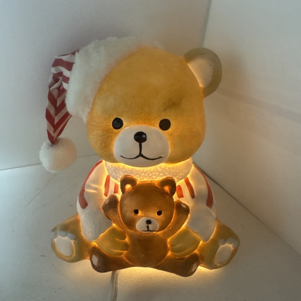 Yellow Teddy Bear Ceramic Night Light 6" Nursery Baby